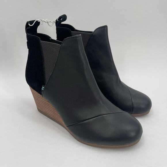 TOMS Boots Size 6 Women's Kelsey Ankle NWOT Black Leather NEW Wedge Slip On - Picture 12 of 12